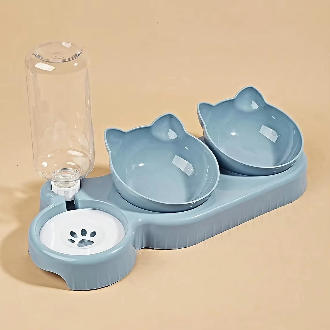 Ciotole per Animali Domestici Con Mangiatoia per L'Acqua, Set Di Ciotole per Acqua E Cibo Inclinate Con Design Dell'Orecchio 3 in 1 Con Bottiglia D'Acqua a Gravità per La Protezione Del Collo