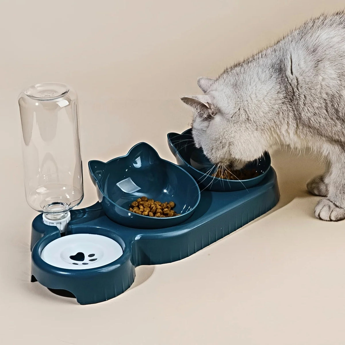 Ciotole per Animali Domestici Con Mangiatoia per L'Acqua, Set Di Ciotole per Acqua E Cibo Inclinate Con Design Dell'Orecchio 3 in 1 Con Bottiglia D'Acqua a Gravità per La Protezione Del Collo
