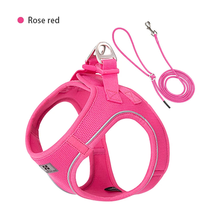 Adjustable Reflective Leash and Harness Set for Small to Medium Dogs, Suitable for Puppies and Cats, Ideal for Outdoor Walks, Compatible with Chihuahuas and Dachshunds
