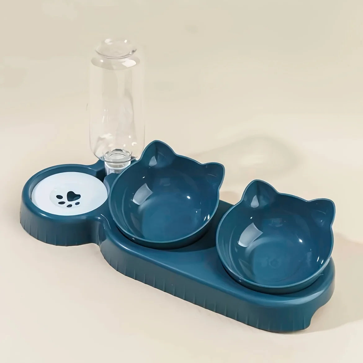 Ciotole per Animali Domestici Con Mangiatoia per L'Acqua, Set Di Ciotole per Acqua E Cibo Inclinate Con Design Dell'Orecchio 3 in 1 Con Bottiglia D'Acqua a Gravità per La Protezione Del Collo