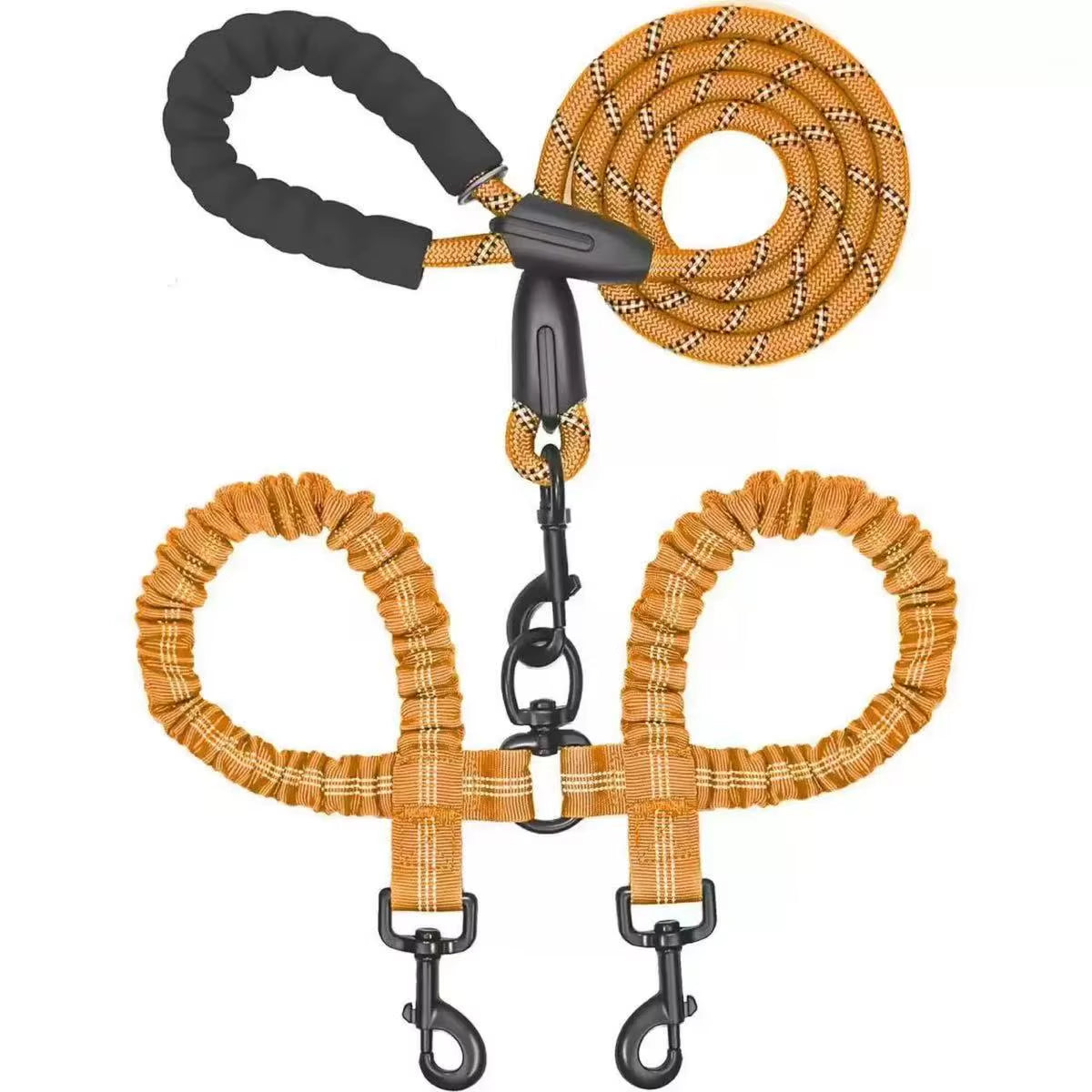Guinzaglio Doppio in Nylon per Passeggiate con Due Cani, Inclusa Borsa per Rifiuti, Lunghezza 1,5 + 0,5 M