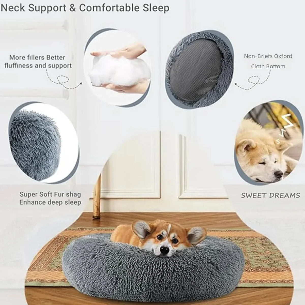 40-90 Cm 6 Dimensioni Letto Rotondo per Animali Domestici per Letto per Cani Di Grandi Dimensioni Letto per Gatti Super Morbido Casetta per Cani in Peluche per Casetta per Cani Di Taglia Media Inverno Caldo per Dormire