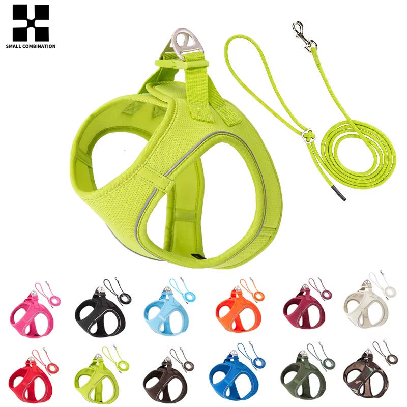 Adjustable Reflective Leash and Harness Set for Small to Medium Dogs, Suitable for Puppies and Cats, Ideal for Outdoor Walks, Compatible with Chihuahuas and Dachshunds