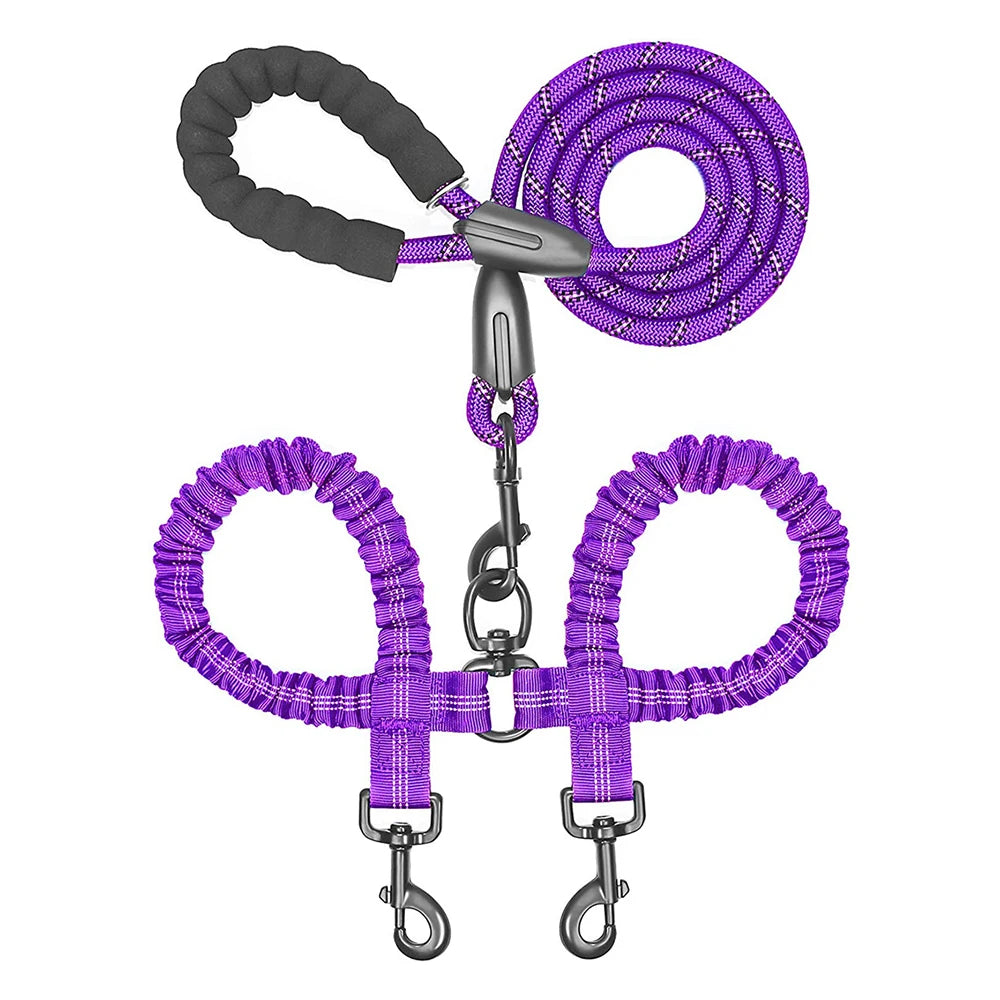Guinzaglio Doppio in Nylon per Passeggiate con Due Cani, Inclusa Borsa per Rifiuti, Lunghezza 1,5 + 0,5 M