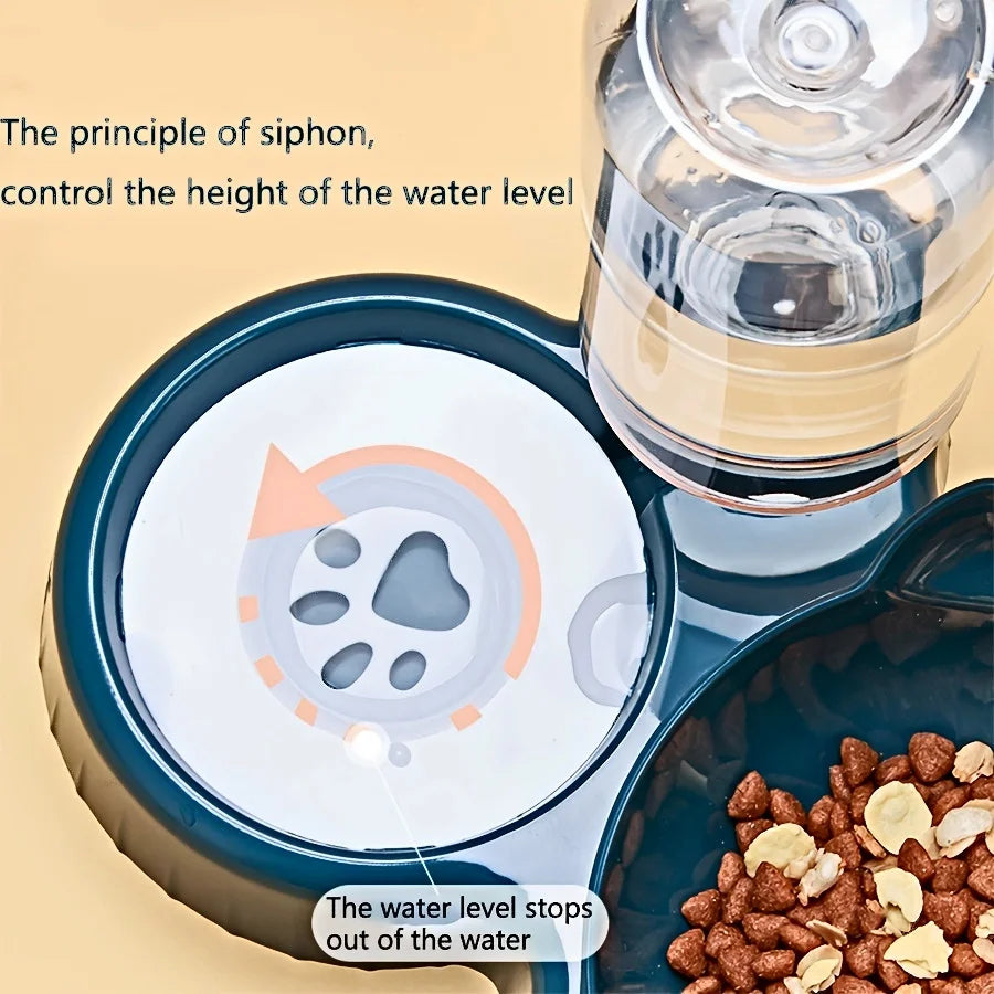 Ciotole per Animali Domestici Con Mangiatoia per L'Acqua, Set Di Ciotole per Acqua E Cibo Inclinate Con Design Dell'Orecchio 3 in 1 Con Bottiglia D'Acqua a Gravità per La Protezione Del Collo