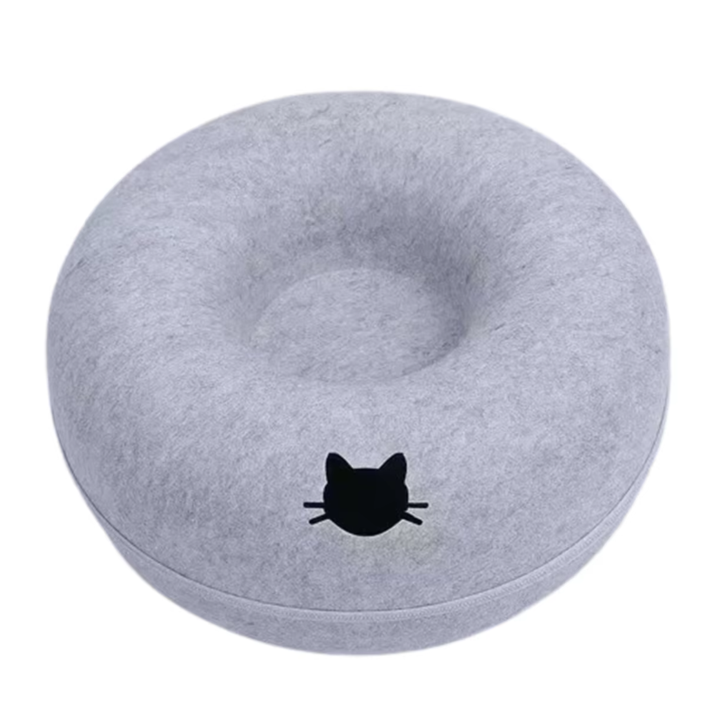 Cuccia Tunnel 2 in 1 per Gatti e Cani – Letto Donut in Feltro con Foro di Ventilazione