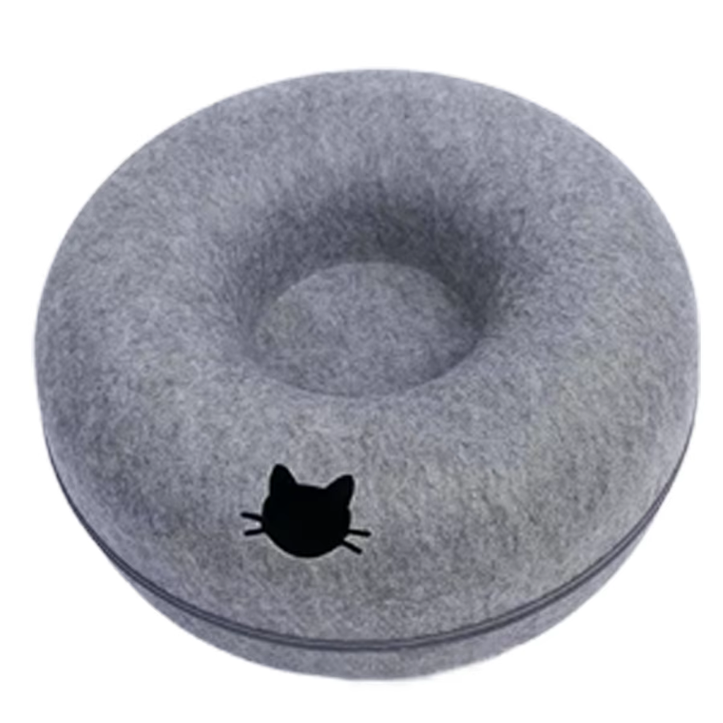 Cuccia Tunnel 2 in 1 per Gatti e Cani – Letto Donut in Feltro con Foro di Ventilazione