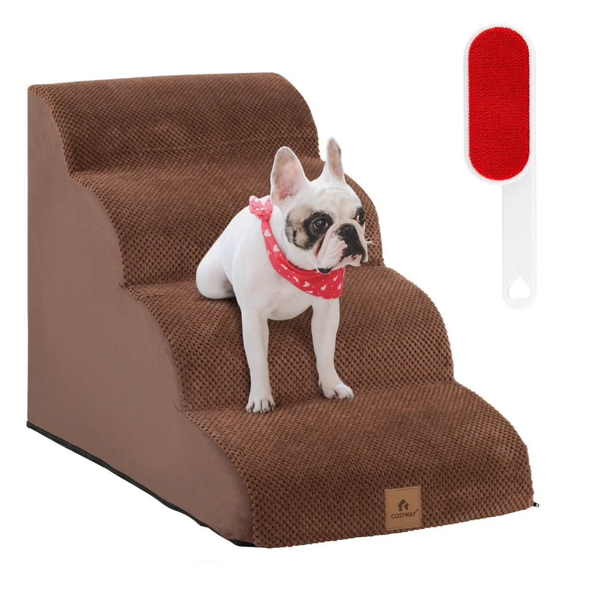 Rampa per Cani Morbida in Schiuma a 4 Livelli, Scale Antiscivolo con Superficie a Pendenza Dolce, Altezza 51 cm, Colore Marrone