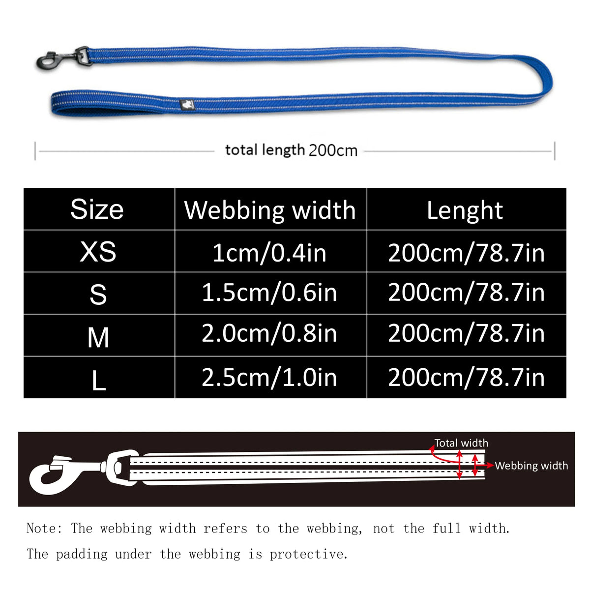 Truelove Soft Reflective Nylon Leash for Large Dogs and Cats, Padded, 200 cm, Available in 11 Colors, TLL2112 Dropshipping