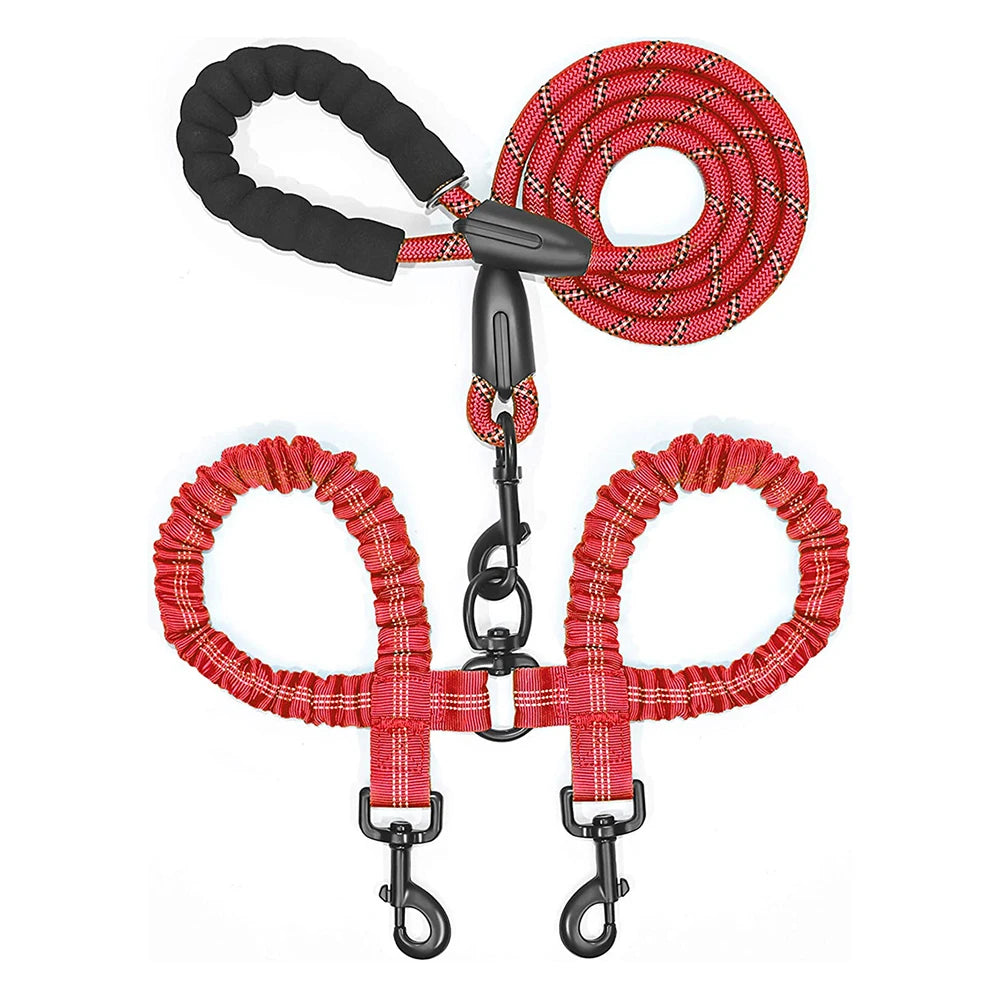 Guinzaglio Doppio in Nylon per Passeggiate con Due Cani, Inclusa Borsa per Rifiuti, Lunghezza 1,5 + 0,5 M