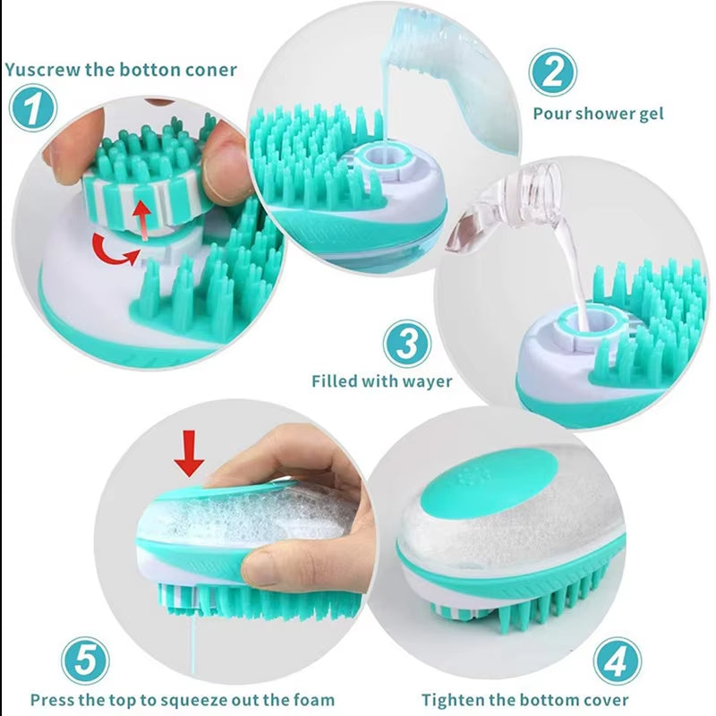 2-in-1 Bath Brush for Dogs and Cats, Pet Massage Comb for SPA Grooming, Soft Silicone Shower Brush, Dog Fur Cleaning Tool, Pet Care Accessories